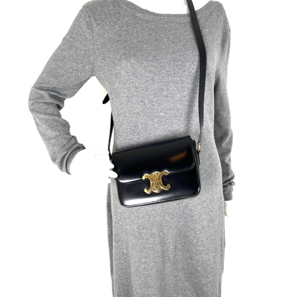 Authentic Celine Triomphe Teen Shiny Calfskin Shoulder Crossbody Flap Bag - Picture 2 of 15